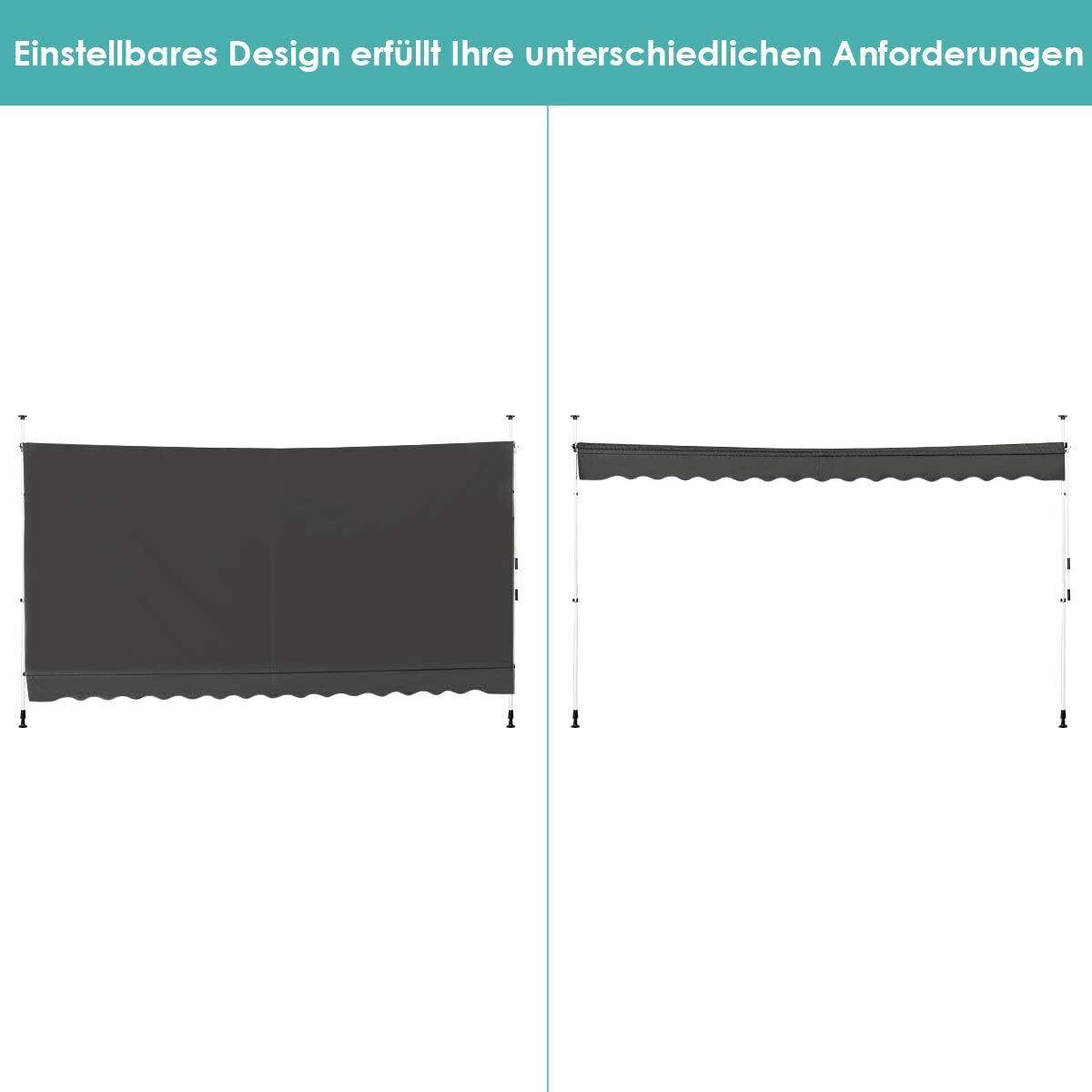 KLEMMMARKISE 350cm Grau - Grau, Metall (350/300/120cm) - COSTWAY
