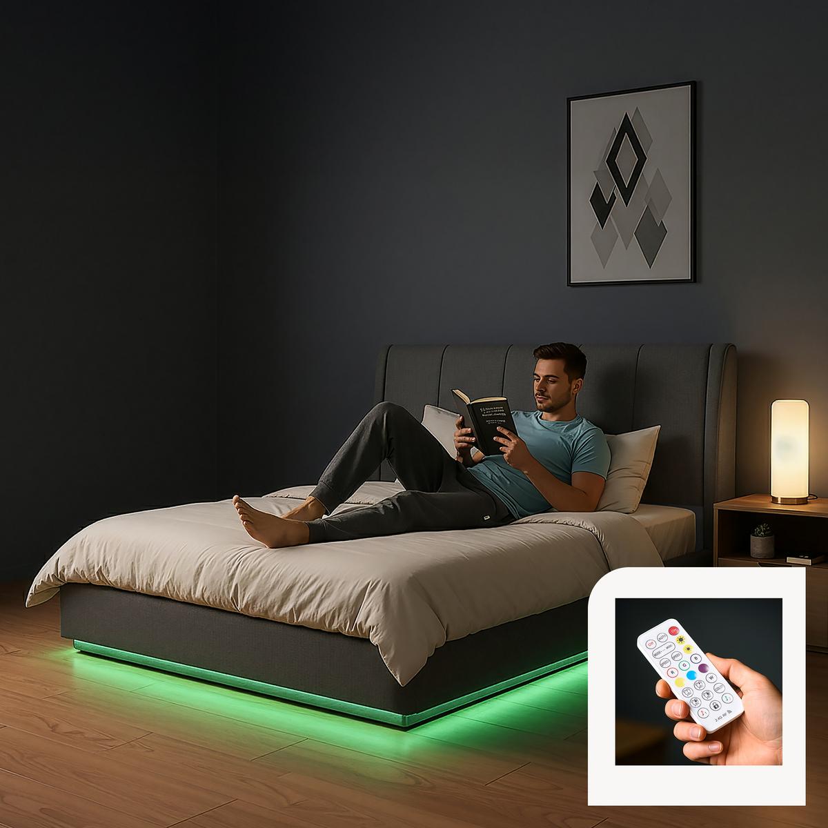 LED POLSTERBETT Tröstiar mit Matratze - Anthrazit, Holzwerkstoff/Kunststoff (160/200cm) - [en.casa]