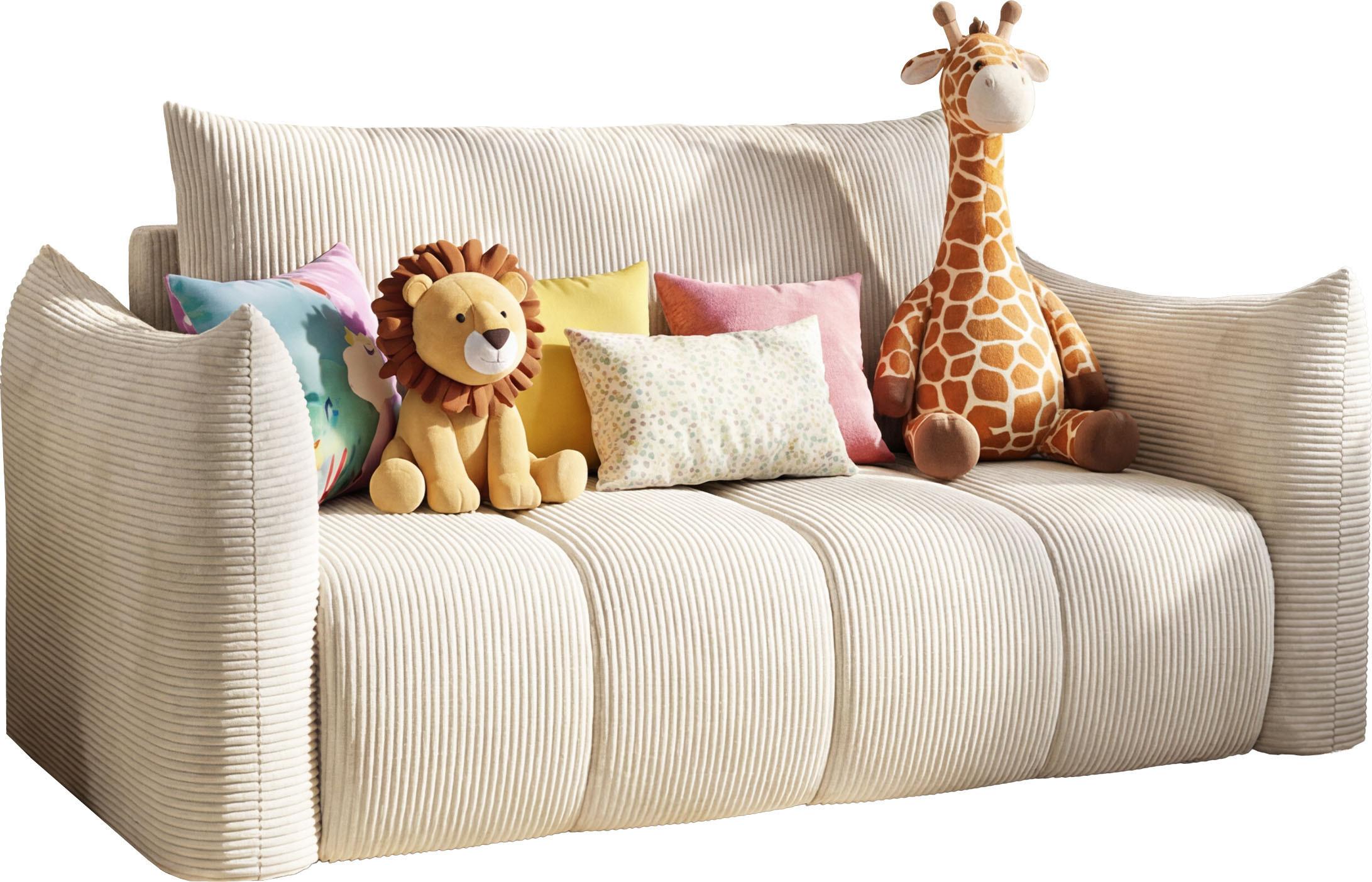 SCHLAFSOFA Lilo mit Bettkasten, Creme Cordstoff 120/86/101 cm - Creme/Schwarz, Kunststoff/Textil (120/86/101cm) - WFL GROUP