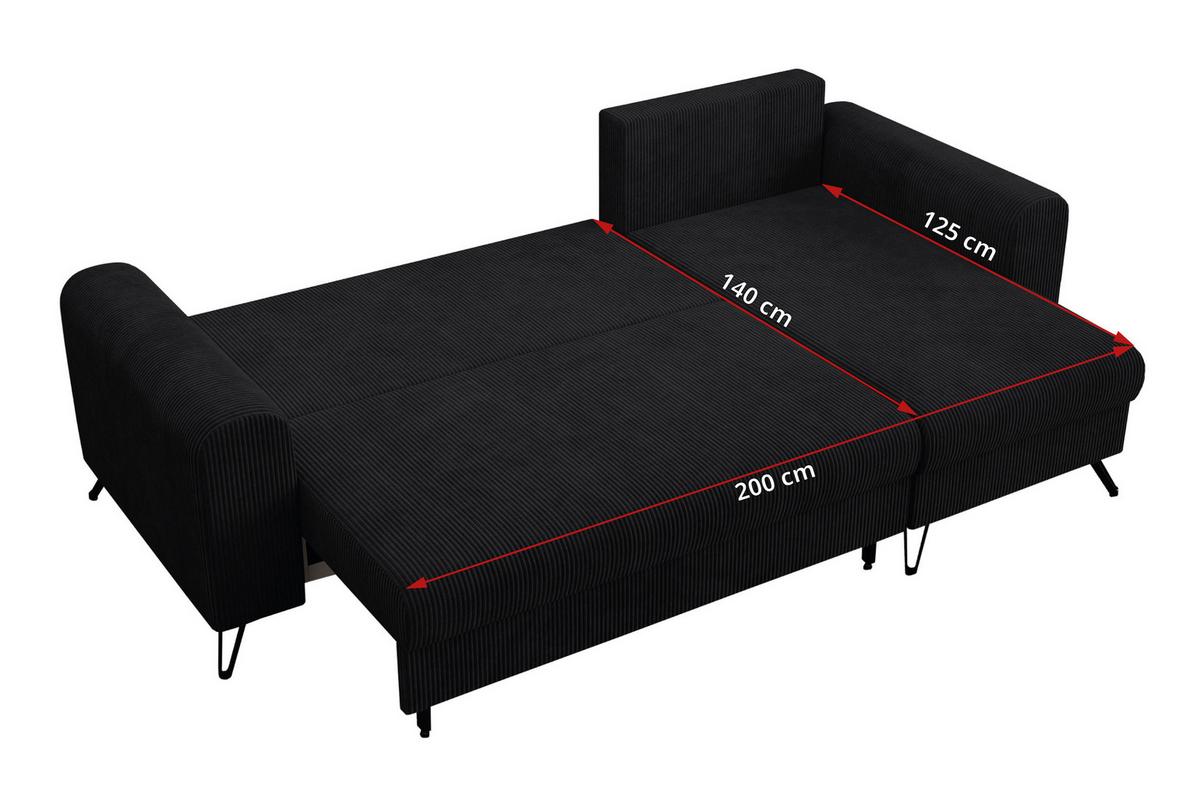 ECKSOFA Hugo Cord Schwarz - Schwarz, Textil/Metall (242/140cm) - MKS