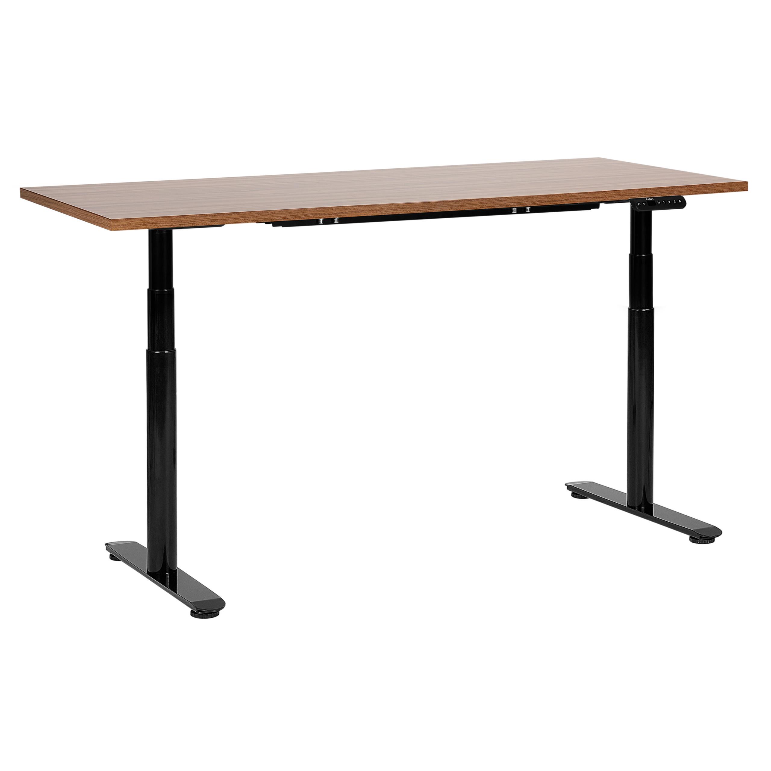 SCHREIBTISCH braunschwarz 160/72 cm elektrisch höhenverstellbar Destin IV - Dunkelbraun/Schwarz, Holz (130/60/67cm) - Beliani