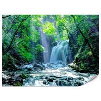 FOTOTAPETE für Schlafzimmer Wasserfall Wald Felsen Bäume Pflanzen 400x280 - Türkis/Blau, Papier (400/280cm) - Muralo