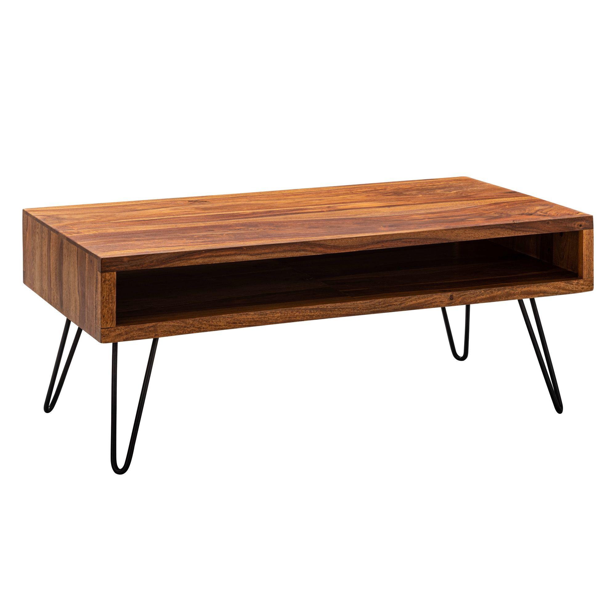 COUCHTISCH Sheesham Massivholz/Metall Rechteckig 100x40x50 cm - Schwarz/Braun, Holz/Metall (100/50/40cm) - KADIMA DESIGN