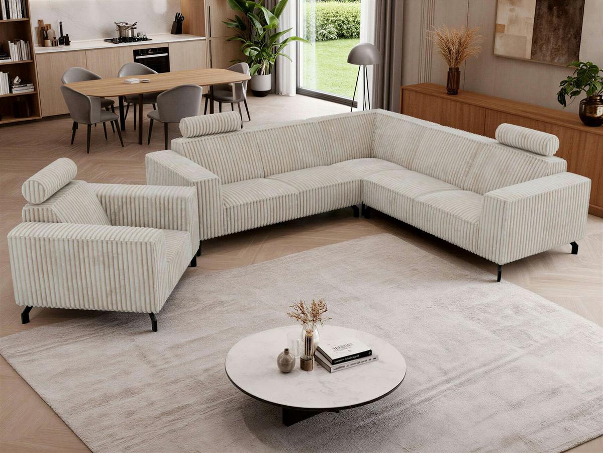 SITZGARNITUR VESANO - Beige Cord - Beige/Creme, Textil/Metall (260/90/260cm) - MKS