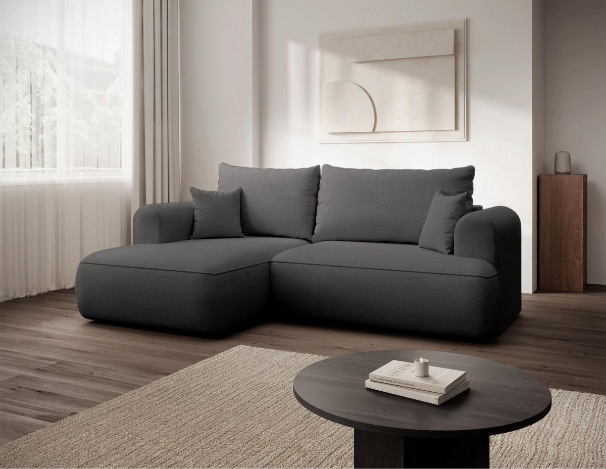 ECKSCHLAFSOFA Ovo Mini Dunkelgrau Easy-Clean-Chenille-Bezug - Dunkelgrau/Schwarz, Kunststoff/Textil (238/156cm) - Selsey