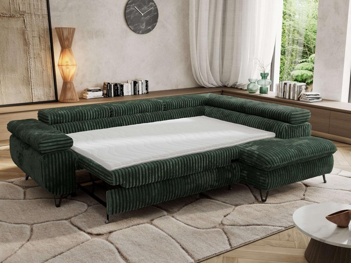 ECKSOFA PABLO L Grün Cord - Rechts Seite - Schwarz/Grün, Textil/Metall (273/208cm) - MKS