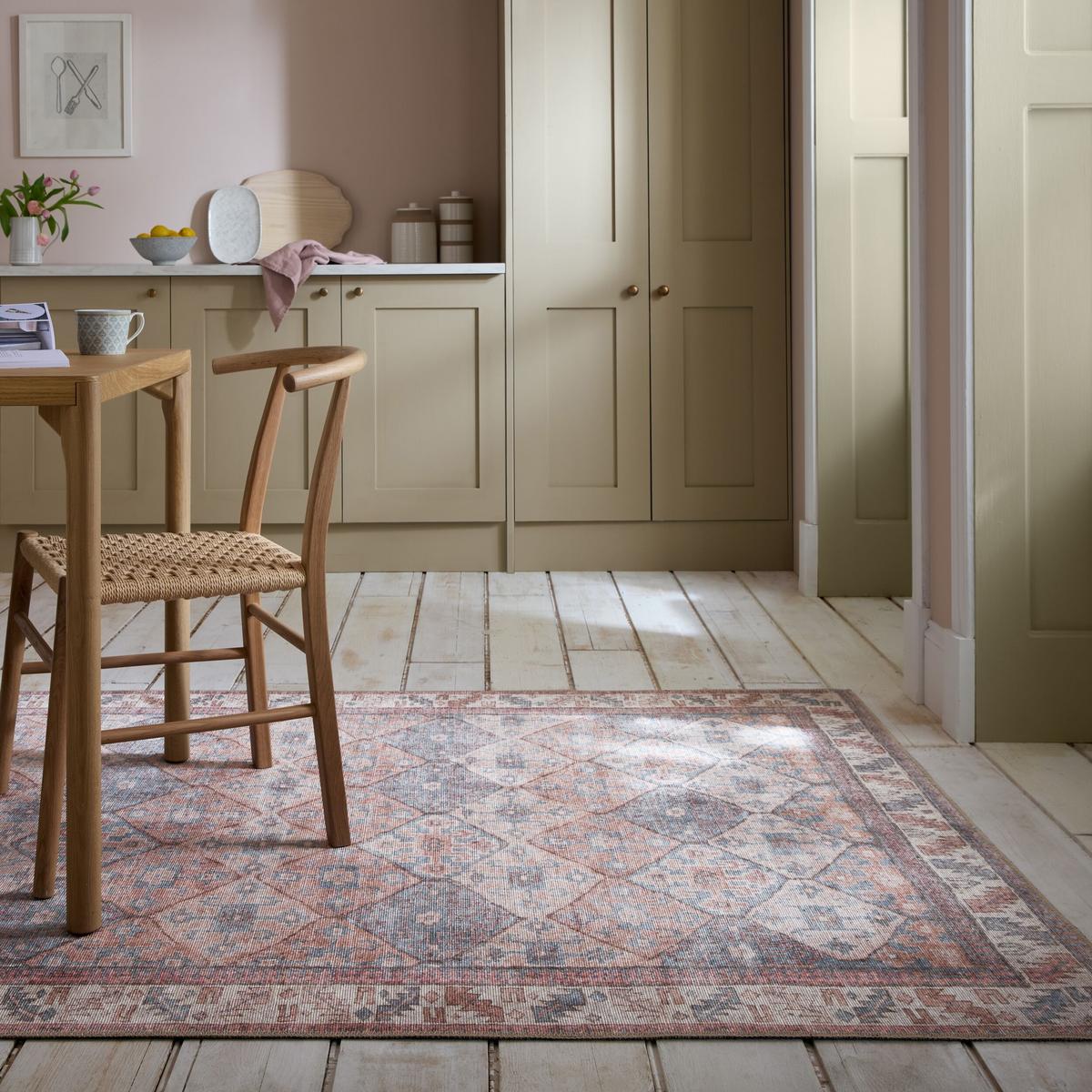 TEPPICH Waschbar HURST, mit Rautenmuster, Rot-Natur, 190 x 290 cm - Rot, Textil (290/190cm) - KADIMA DESIGN