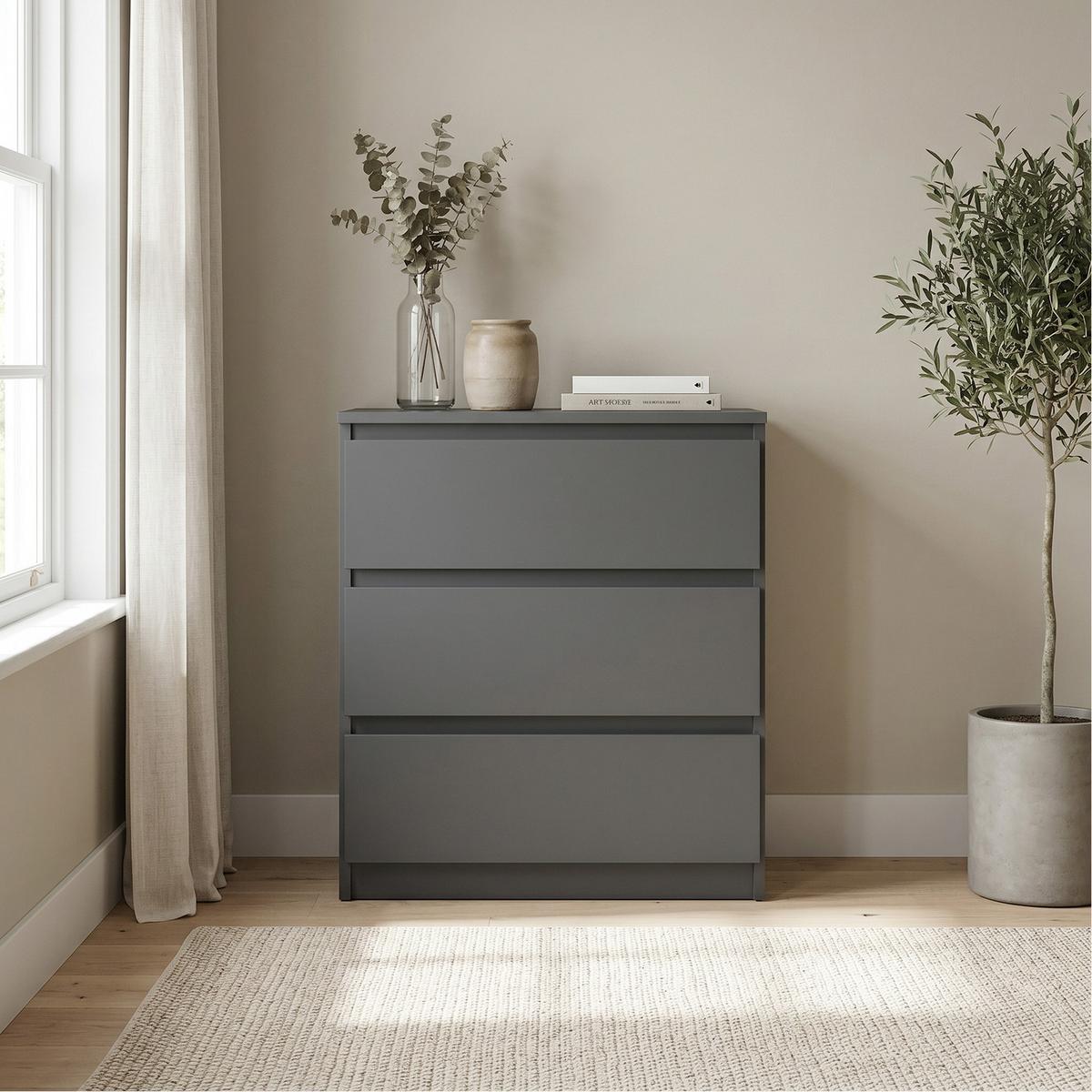KOMMODE NUDO 70/78,5/39cm mit 3 Schubladen Türen Anthrazit - Anthrazit, Holzwerkstoff (70/78.5/39cm) - MASSENO