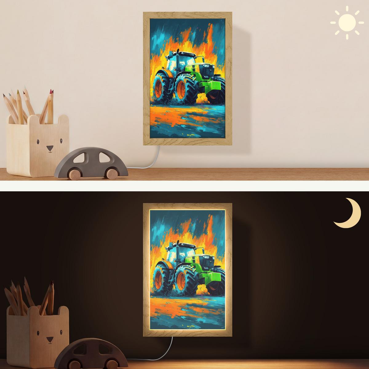 WANDLEUCHTE Abstrakt - Traktor - Grün 20x30 cm - Dunkelblau, Holzwerkstoff (20/30/8cm) - OnlyWow