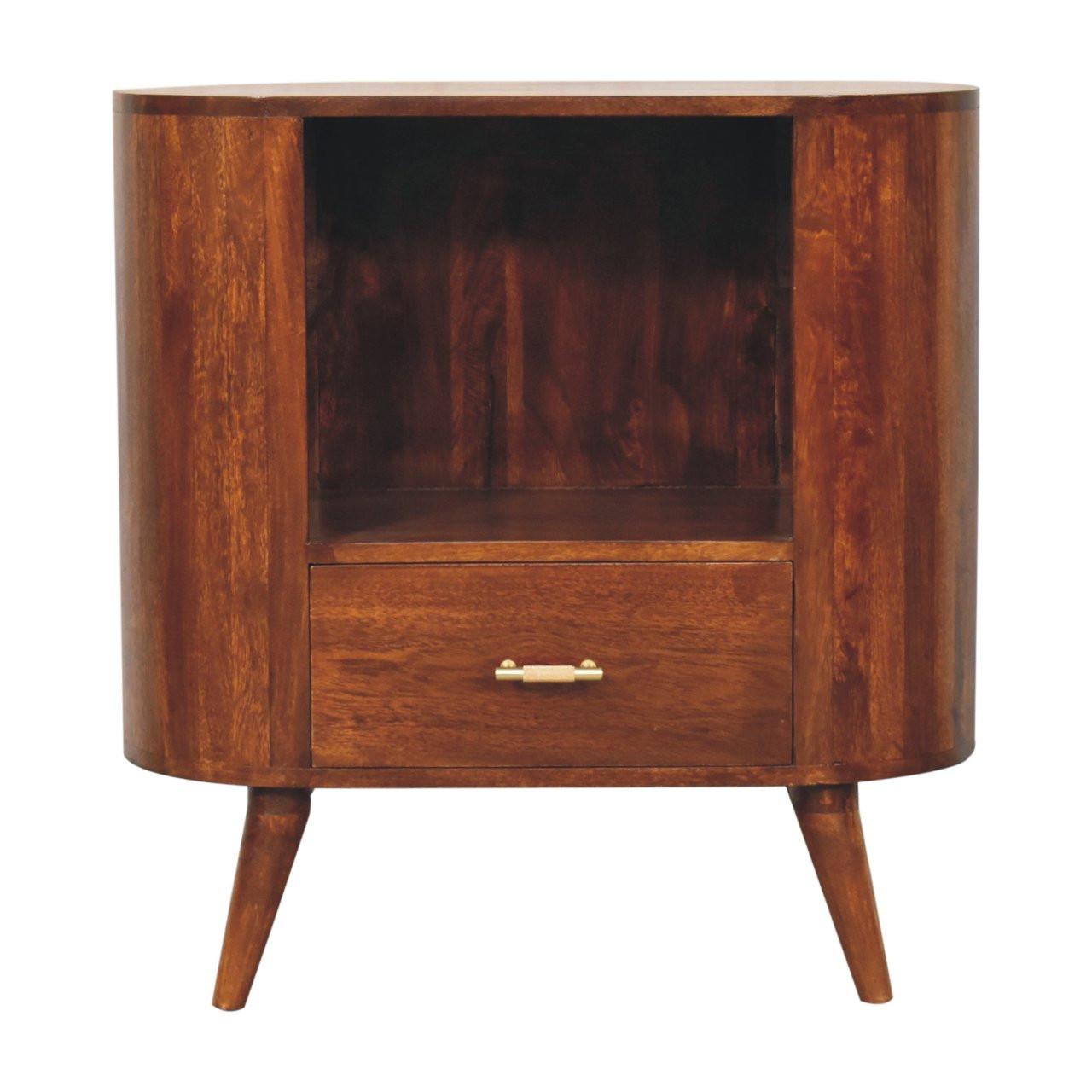 SCHRANK T-Stange Cortez Kastanie, 1 Schublade und Offenes Fach, Dunkelbraun - Dunkelbraun/Messingfarben, Holz/Metall (75/77/35cm) - Artisan Furniture