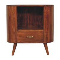 SCHRANK T-Stange Cortez Kastanie, 1 Schublade und Offenes Fach, Dunkelbraun - Dunkelbraun/Messingfarben, Holz/Metall (75/77/35cm) - Artisan Furniture