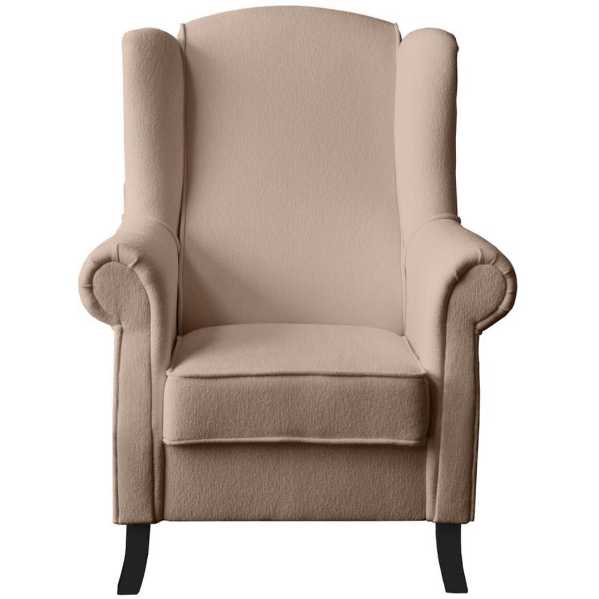 OHRENSESSEL Leonardo hellbraun boucle-stoff - Cappuccino, Holz/Textil (88/118/86cm) - Beautysofa