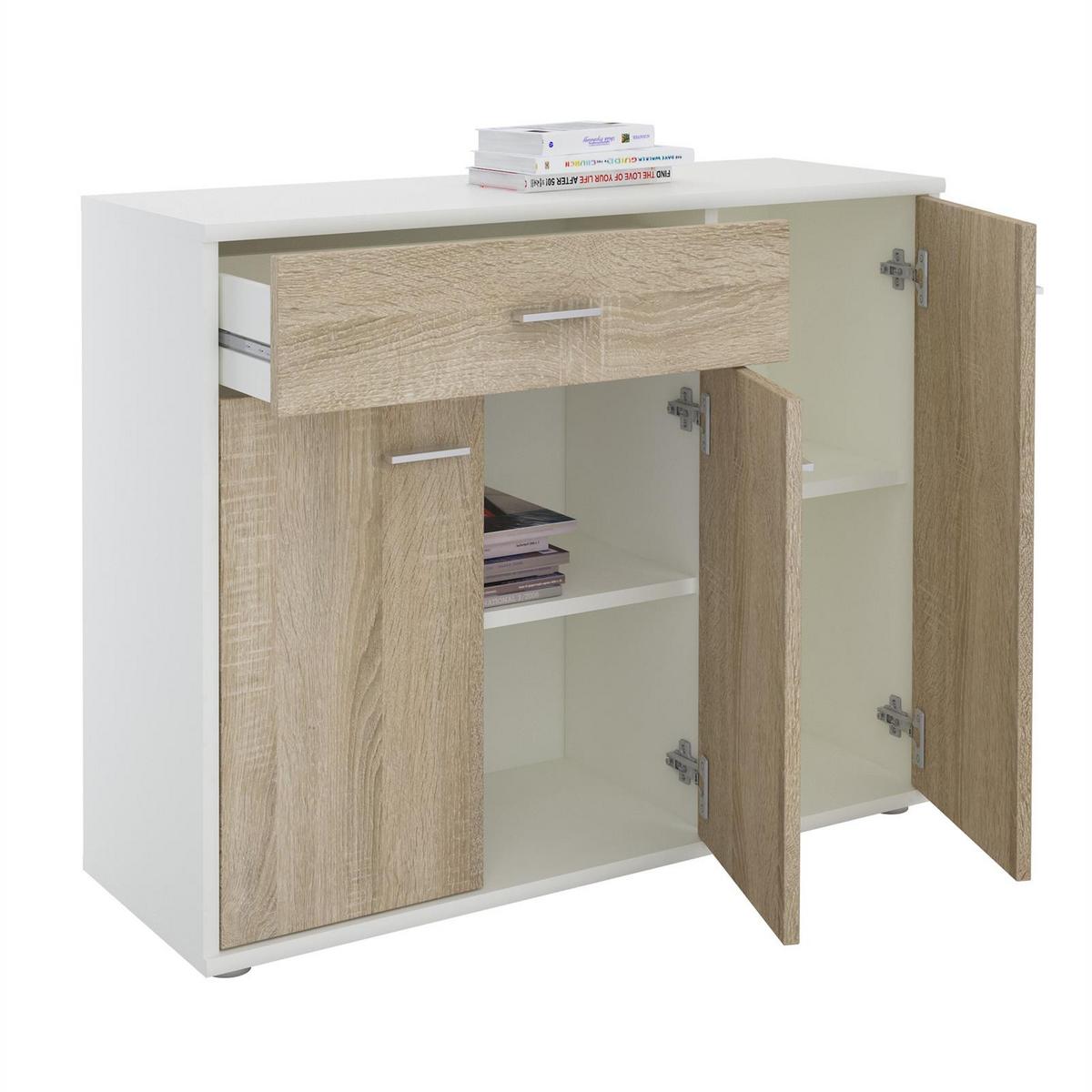 KOMMODE ESTELLE weiß/Sonoma Eiche - Weiß/Sonoma Eiche, Holzwerkstoff (88/70/30cm) - CARO-Möbel