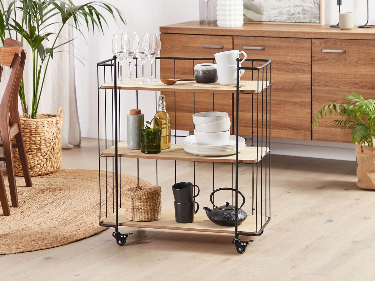 SERVIERWAGEN Heller Holzfarbton Gabbs - Hellbraun/Schwarz, Metall (70/81/29cm) - Beliani