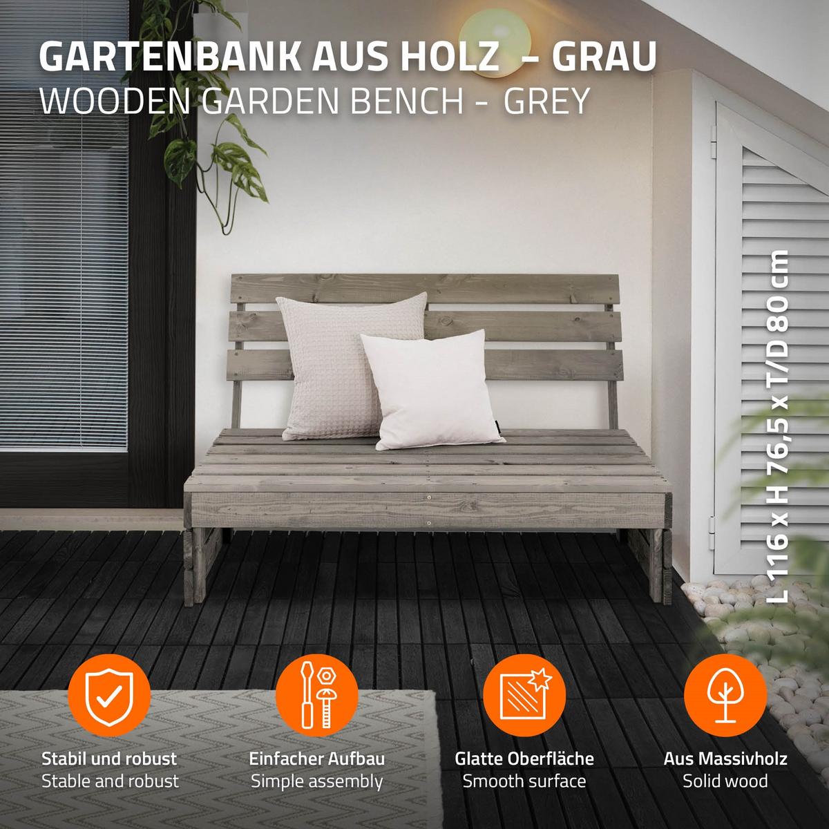 HOLZBANK - Grau, Holz (80/76.5/116cm) - ML-DESIGN