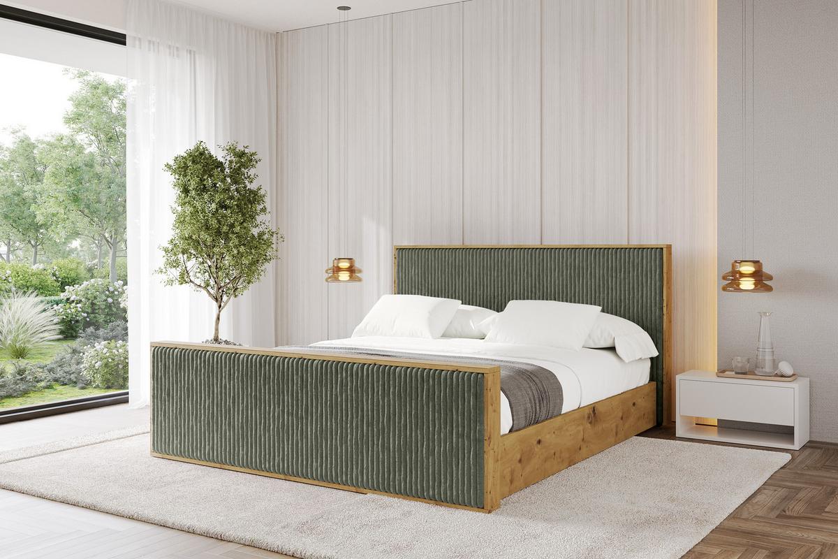 POLSTERBETT mit Bettkasten und Lattenrost, Boxbett mit Stauraum und Kopftei mit Matratze H3/H4 - ENZO10 120x200 Olivgrün - Olivgrün, Holzwerkstoff/Textil (120/200cm) - ALTDECOR
