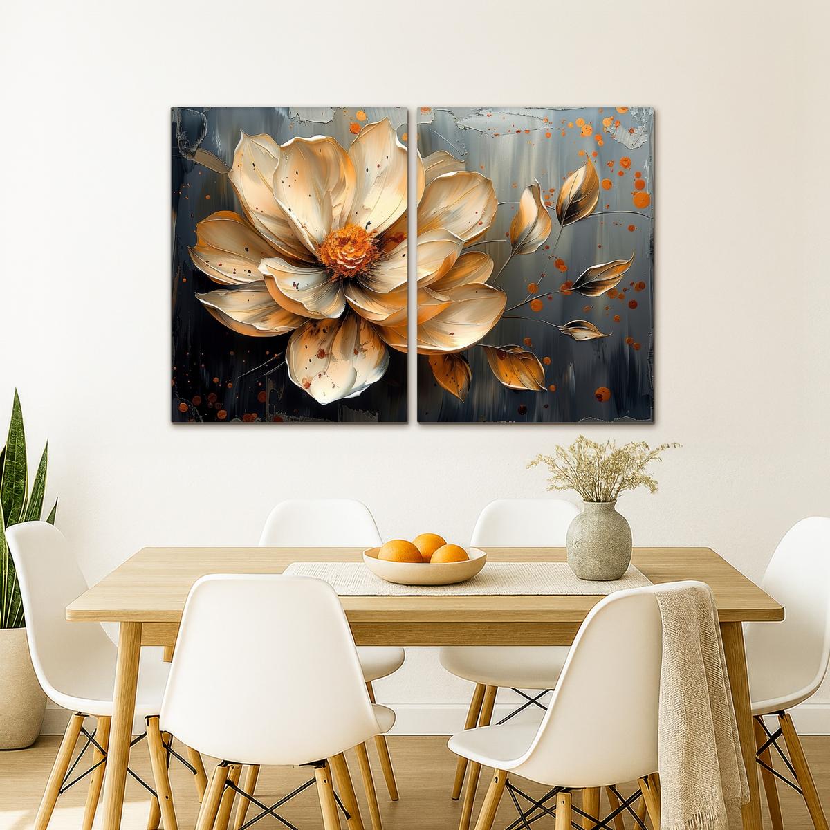 LEINWANDBILD 2er Set Blume - Gold - Abstrakt - Farbe 100x70 cm - Creme, Textil (100/70cm) - MuchoWow