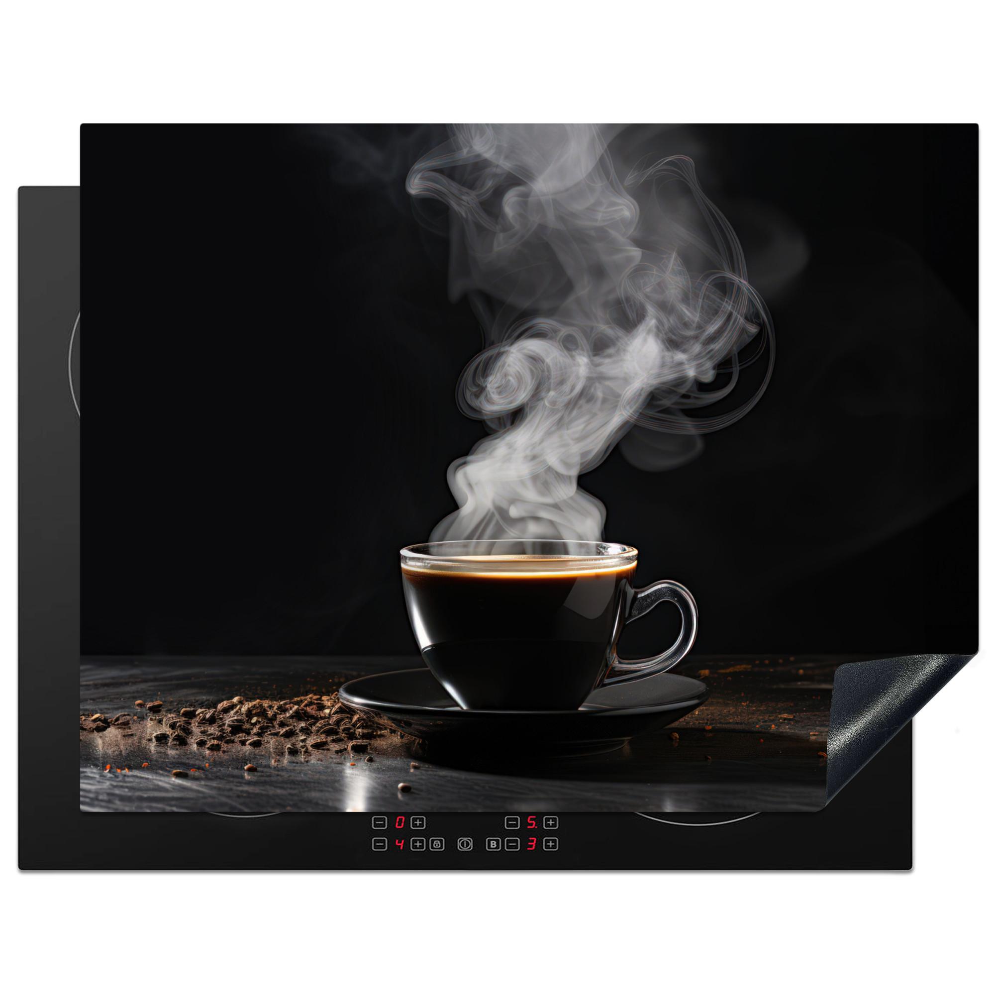 HERDABDECKPLATTE Kaffee - Schwarz - Bohnen - Heiß - Tasse Induktionsmatte 77x59 cm - Schwarz, Kunststoff (77/59/0.2cm) - MuchoWow
