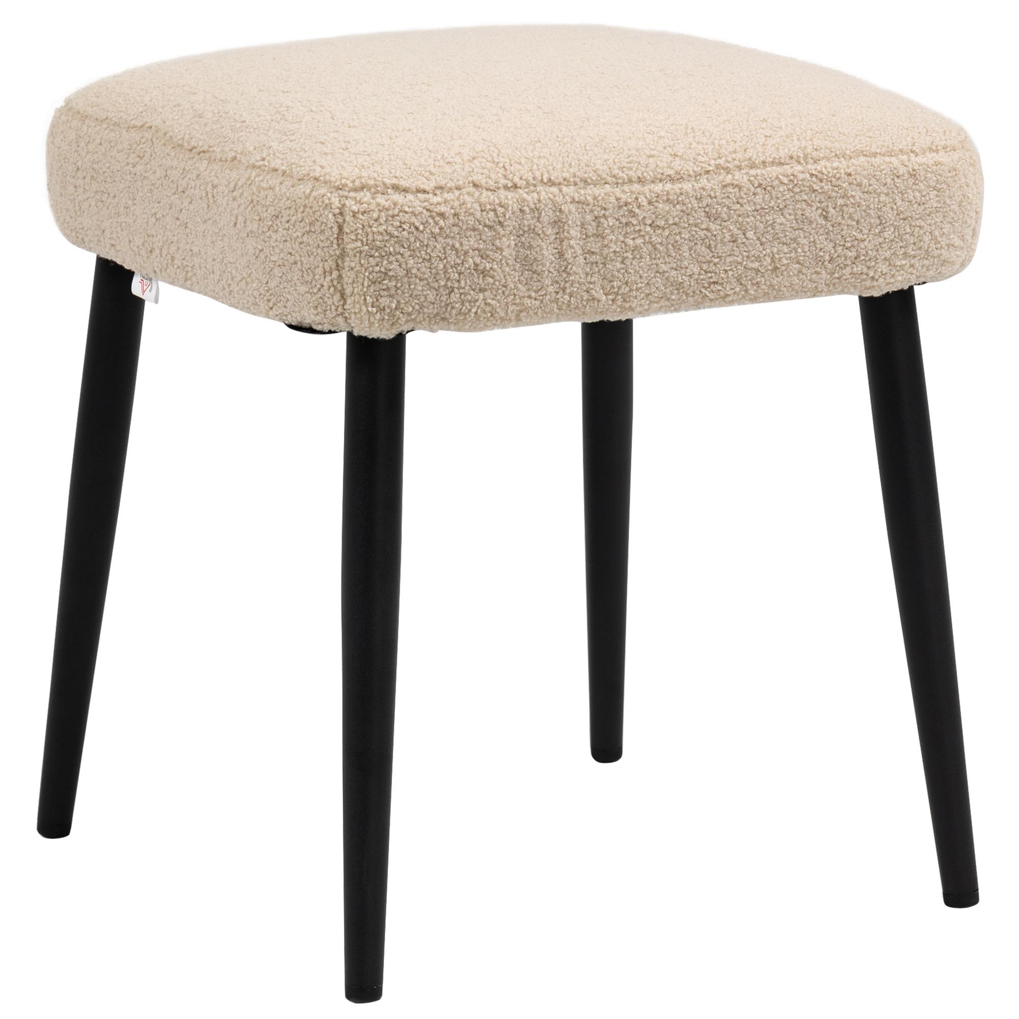 FUSSHOCKER Sitzhocker Quadratischer Schminkhocker mit Kaschmir-Optik, Stahlbeine - Beige, Kunststoff (42/44/42cm) - HOMCOM