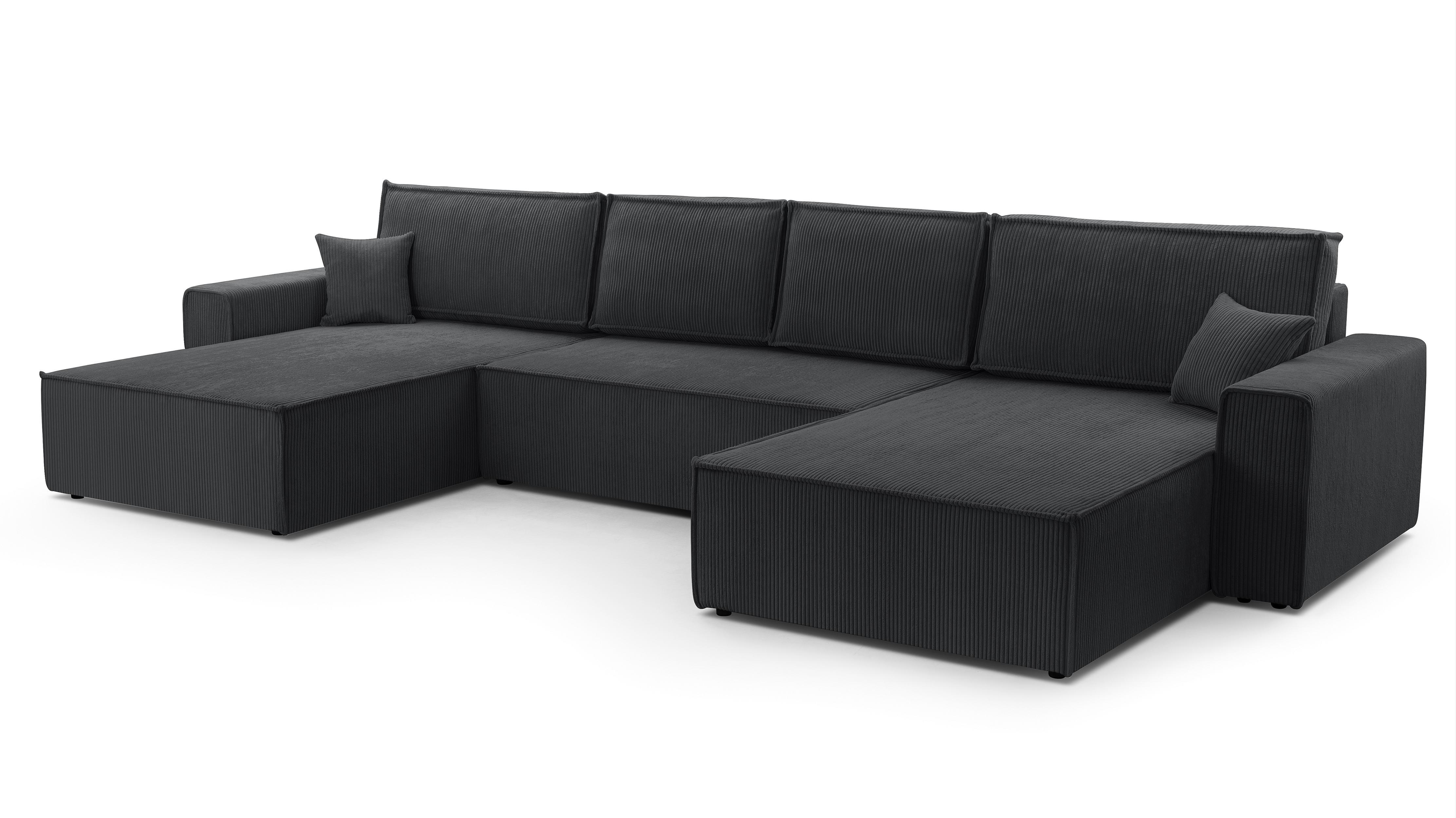 WOHNLANDSCHAFT Cedria Dunkelgrau 389/145/85 cm mit Schlaffunktion - Dunkelgrau/Schwarz, Kunststoff/Textil (389/85/145cm) - AX Living