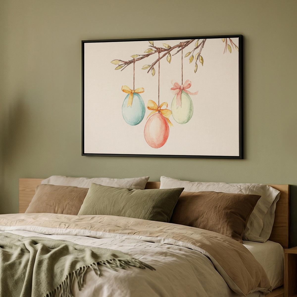 LEINWAND Bilder mit Rahmen - Osterkuchen - Schleife - Eier - 100x70 - Creme, Textil (100/70cm) - MuchoWow