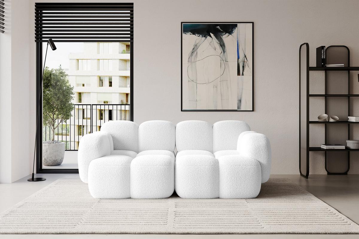 2-SITZER modulares Sofa Miko-S1 214x118x75 cm Weiß Bouclé - Schwarz/Weiß, Holzwerkstoff/Kunststoff (214/75/118cm) - ALTDECOR