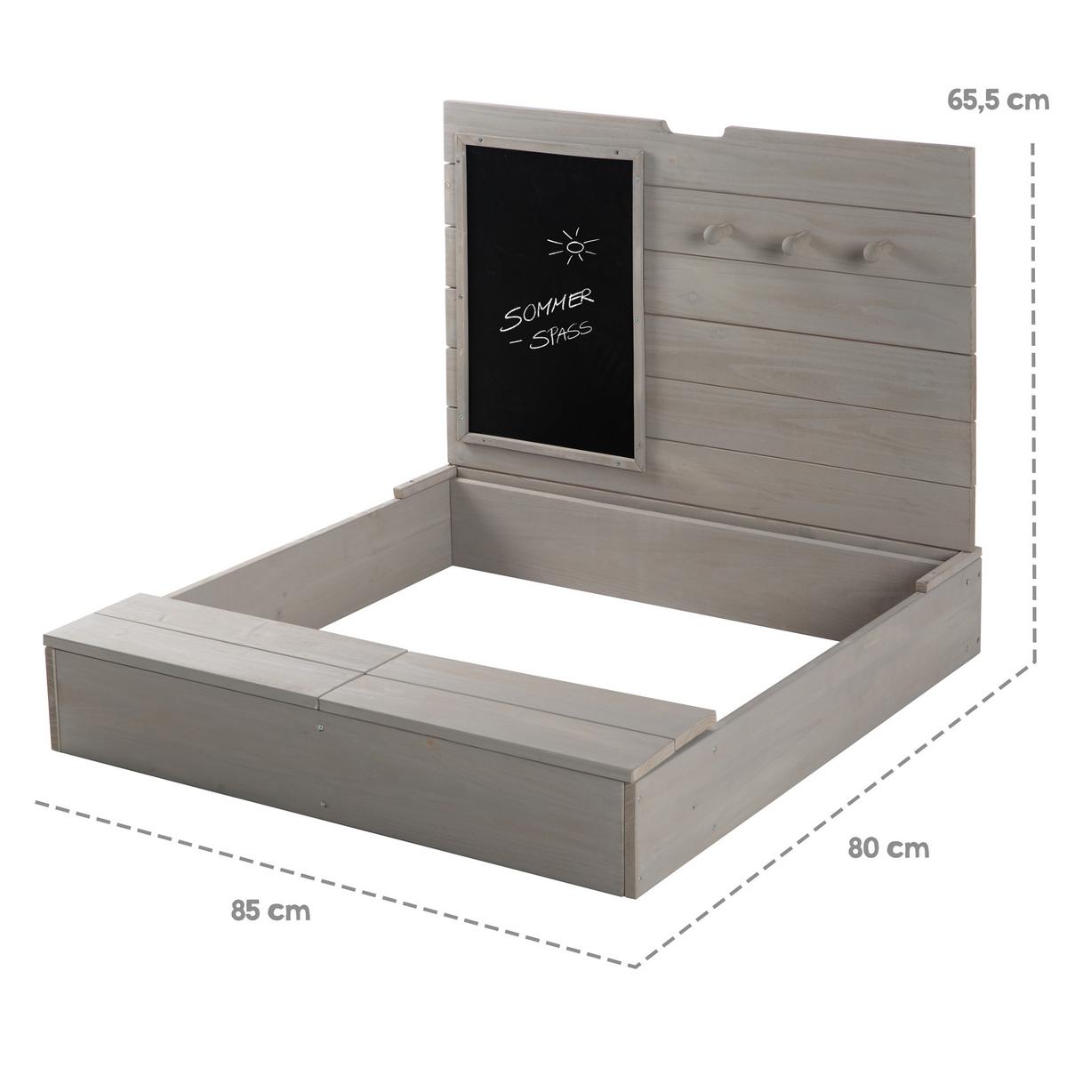 SANDKASTEN mit Deckel Tafel und Haken grau - Grau, Holz (85/88/65.5cm) - Roba