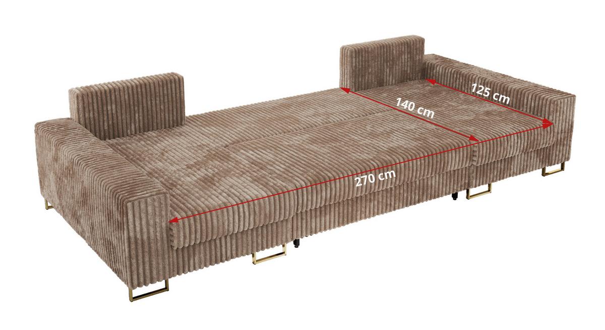 WOHNLANDSCHAFT DORIAN U Cord Braun - Goldfarben/Braun, Textil/Metall (312/85/138cm) - MKS