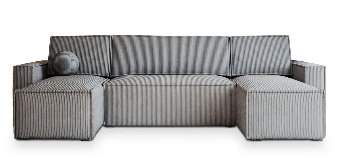 WOHNLANDSCHAFT PESANO P Hellgrau Kordstoff mit Schlaffunktion - Hellgrau/Grau, Holz/Kunststoff (306/85/140cm) - MASSENO