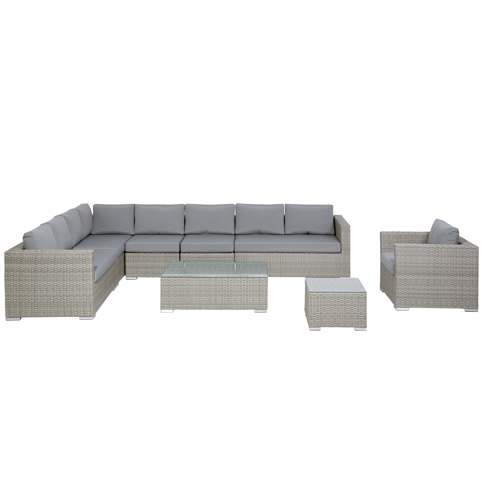 LOUNGE-SET 8-Sitzer hellgrau linksseitig modular Auflagen grau XXL - Hellgrau/Grau, Kunststoff - Beliani