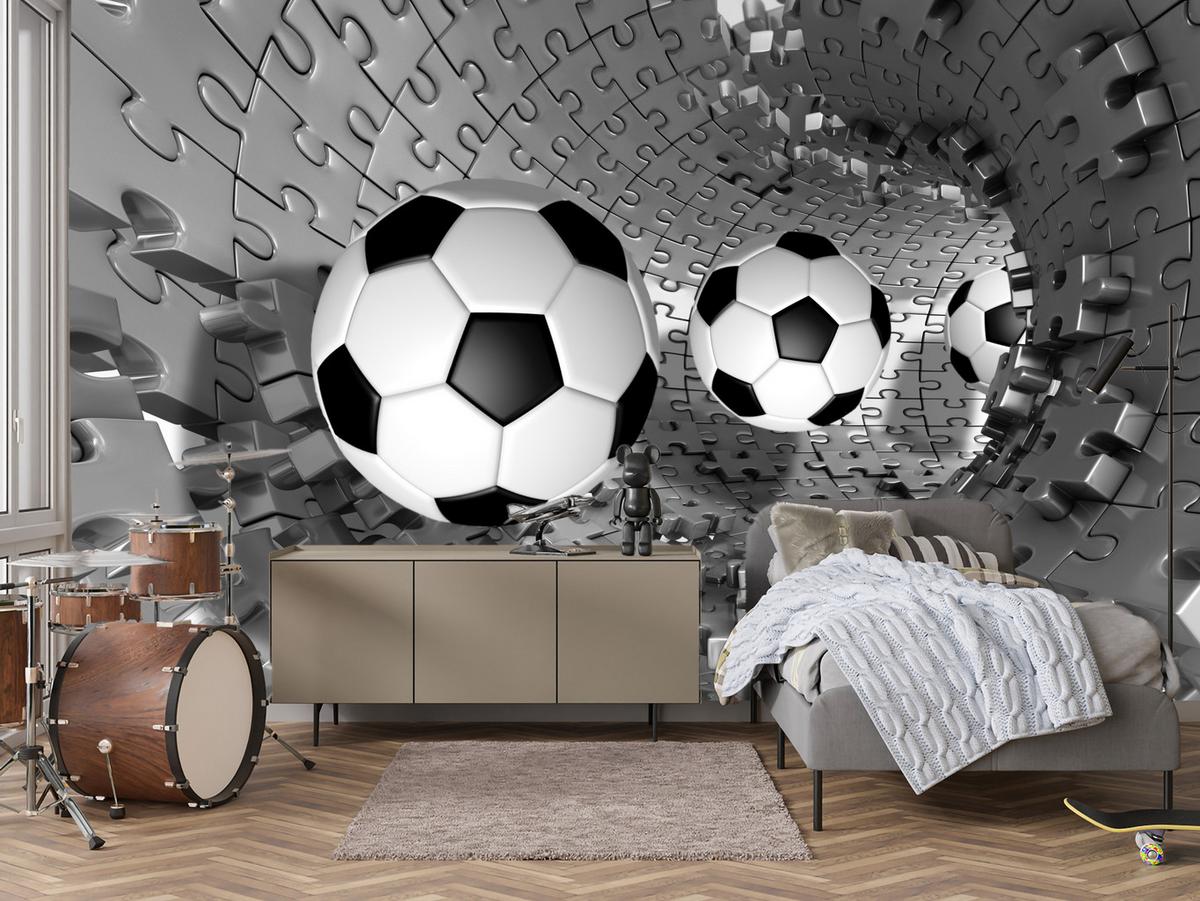 FOTOTAPETE für Wohnzimmer Fußball Puzzle Sport Abstraktion 350x256 - Schwarz/Weiß, Papier (350/256cm) - Muralo