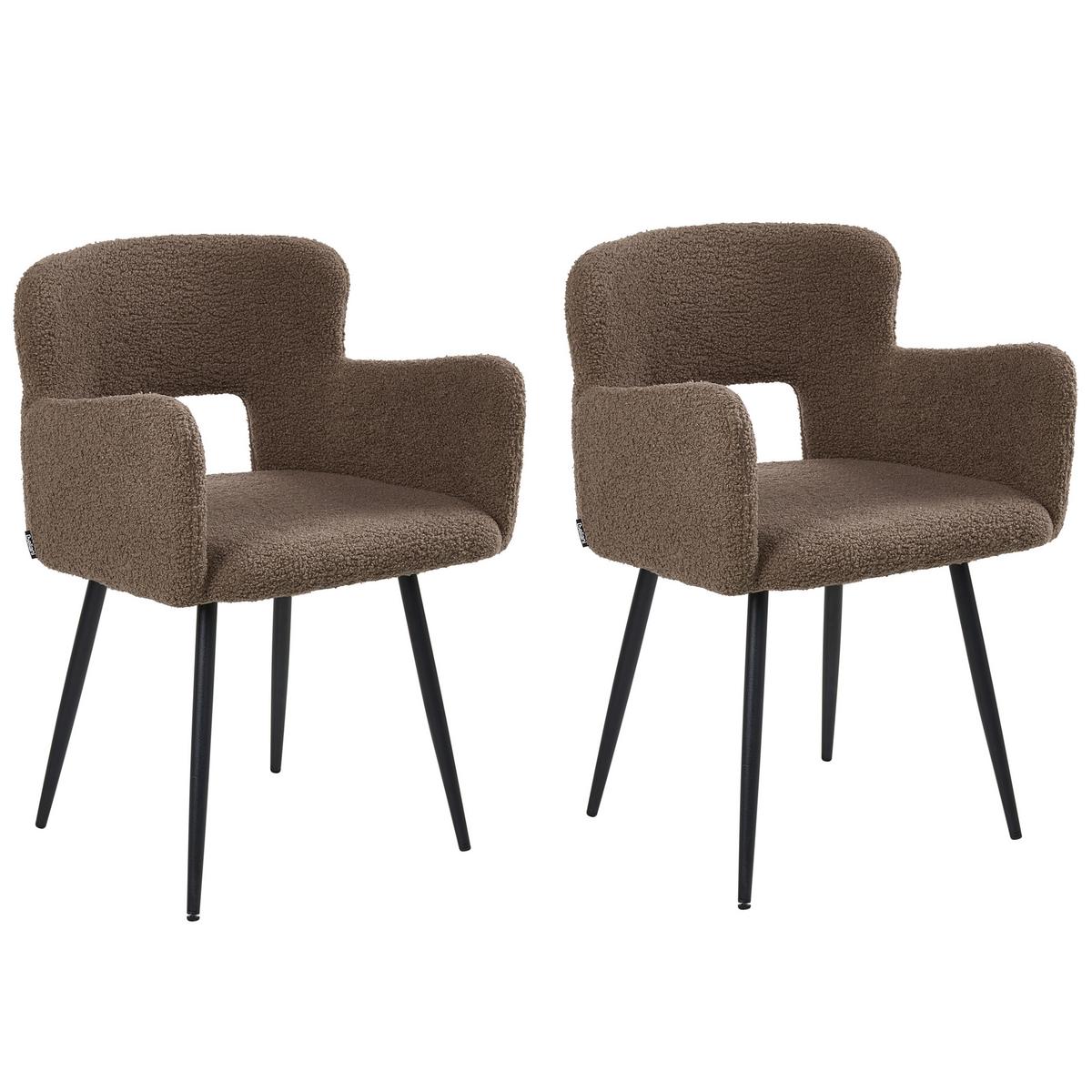 ESSZIMMERSTUHL 2er-Set Bouclé Braun Sanilac - Braun, Textil (54/76/50cm) - Beliani