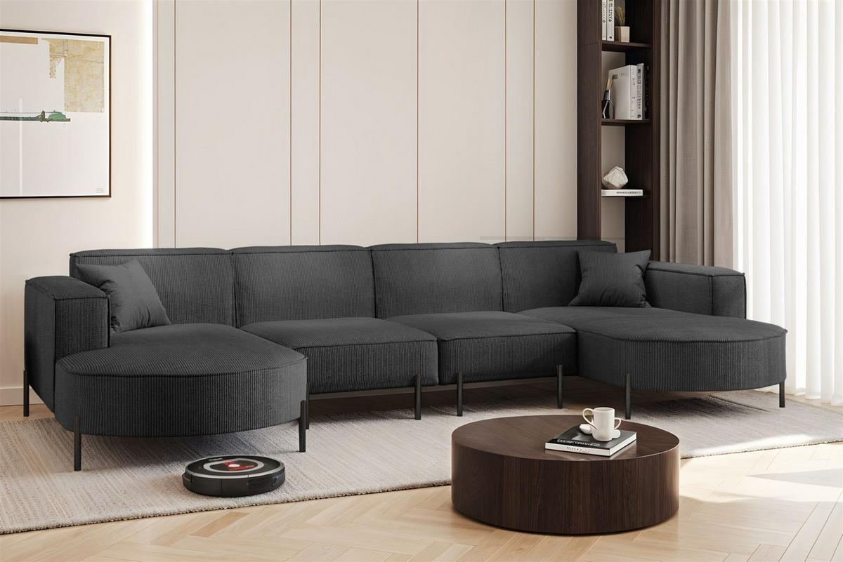 WOHNLANDSCHAFT Valencia Xl - Anthrazit, Holzwerkstoff/Textil (384/80/165cm) - Fun Möbel