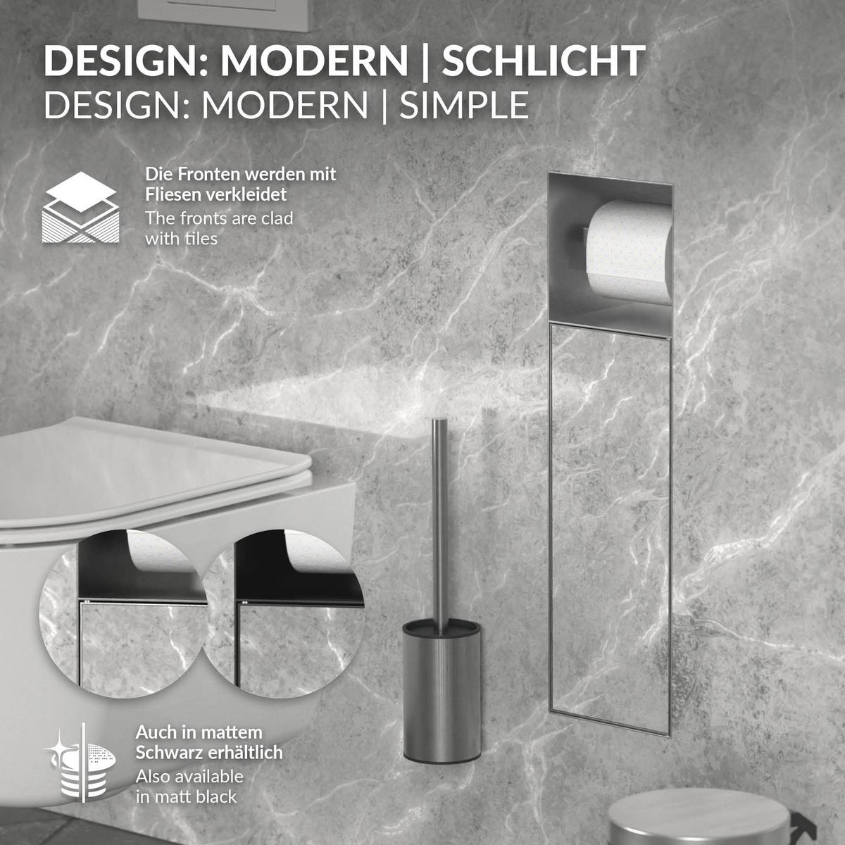 UNTERPUTZ-SCHRANKMODUL WC aus Edelstahl Silber 60x20x14 cm - Silberfarben, Metall (14/60/20cm) - LuxeBath