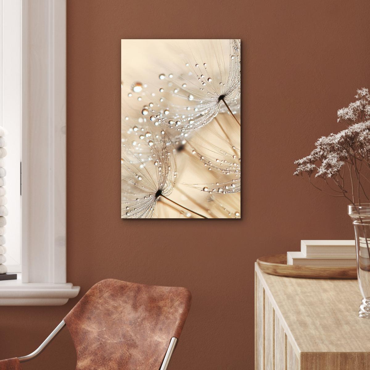 METALLBILD Löwenzahn - Abstrakt - Natur - Beige Deko Schlafzimmer 40x60 cm - Braun, Metall (40/60cm) - MuchoWow