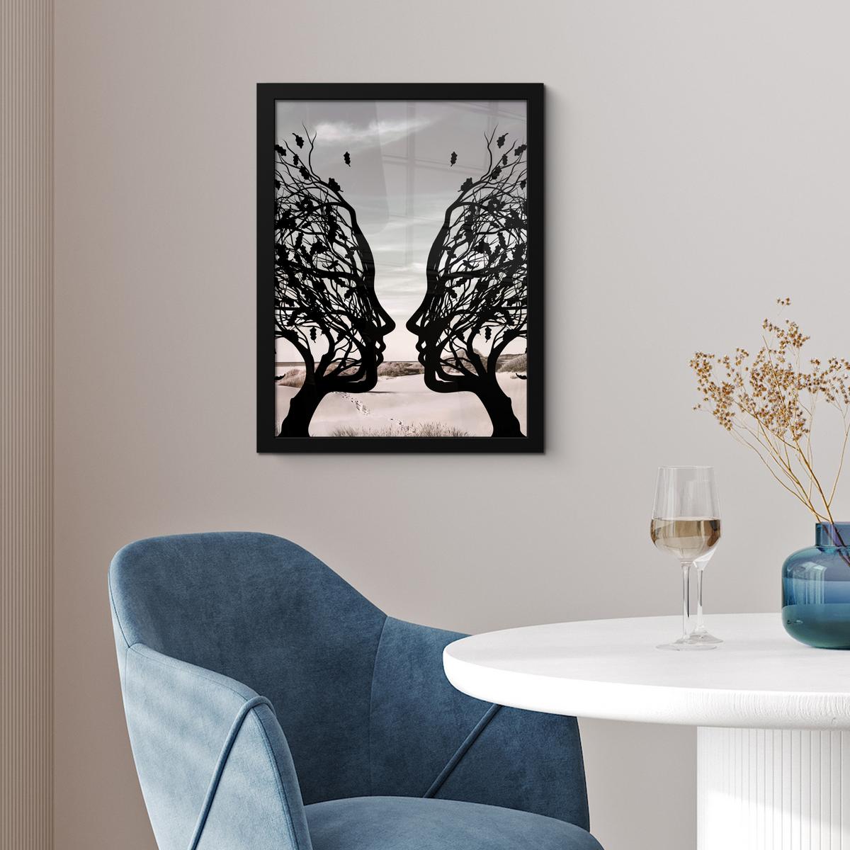 POSTER MIT RAHMEN Strand - Meer - Menschen - Baum - Moderne Kunst Bilderrahmen 30x40 cm - Hellgrau, Papier (30/40cm) - MuchoWow