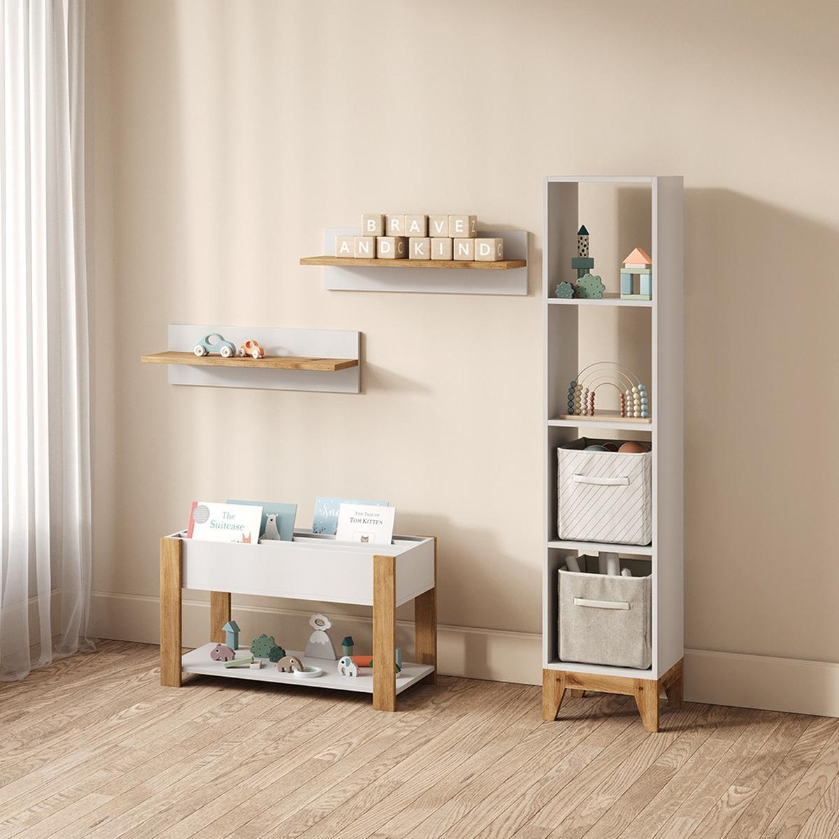 KINDERREGAL Mailo Weiß/Artisan 80 x 46 cm mit Sitzbank - Weiß/Eiche Artisan, Holzwerkstoff (80/46/40cm) - Livinity®