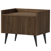 NACHTTISCH Amfali mit 1 Tür, geriffelte Fronten, Push-to-open, Metallbeine, 52 cm, Walnussfarben - Walnussfarben/Schwarz, Holzwerkstoff/Metall (52/45/41cm) - Beautysofa