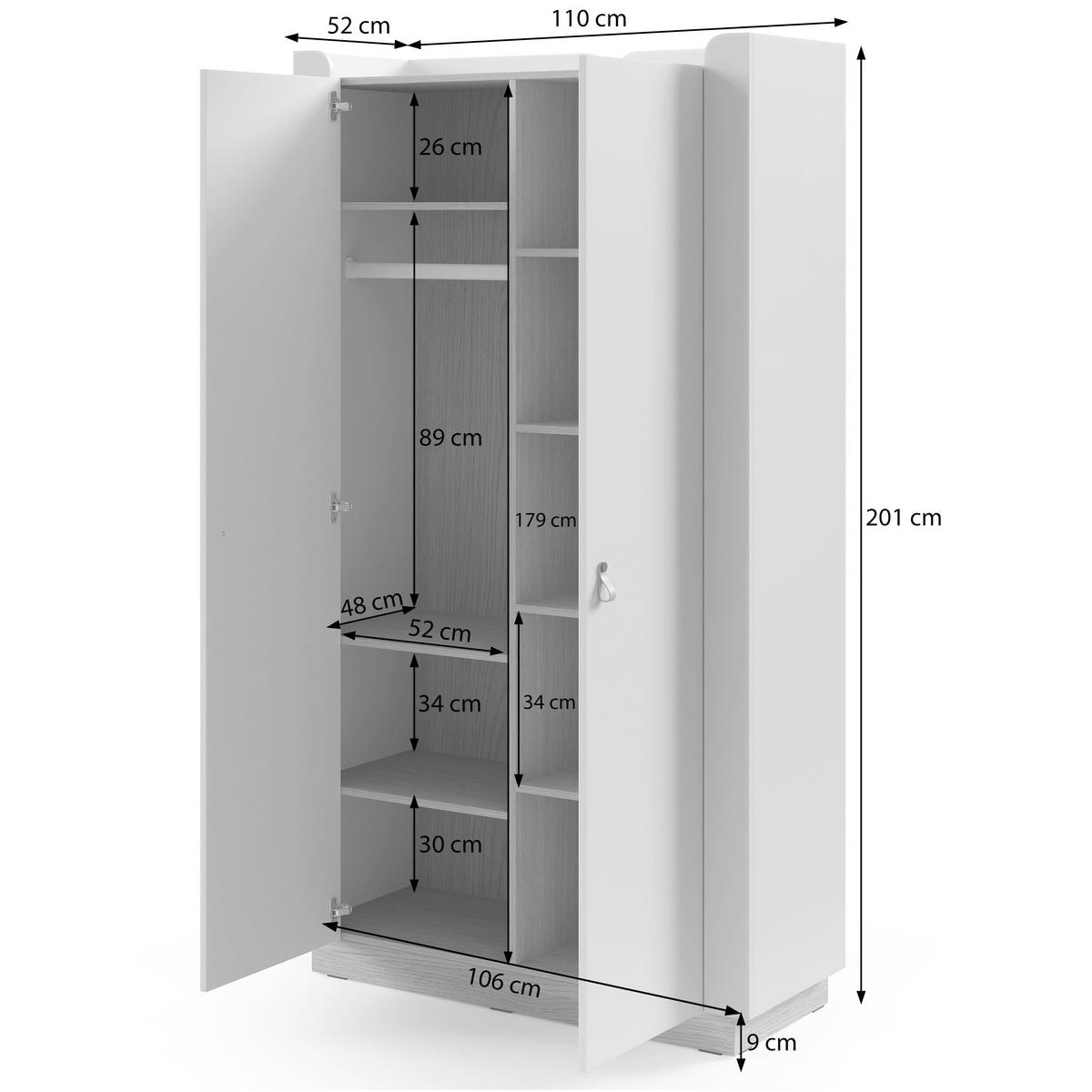 DREHTÜRENSCHRANK Sorella, 2-türig, 110 cm, für Jugendzimmer, Macadamia + Eiche Mavelie - Eichefarben/Beige, Leder/Holzwerkstoff (110/201/52cm) - Beautysofa
