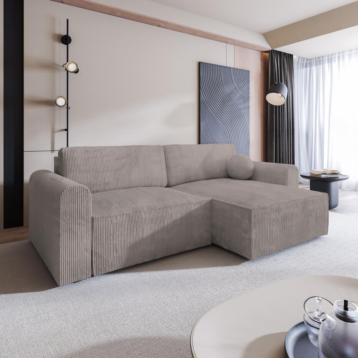 ECKSOFA FIANO P Beige Kordstoff mit Schlaffunktion - Beige/Grau, Holz/Kunststoff (245/148cm) - MASSENO