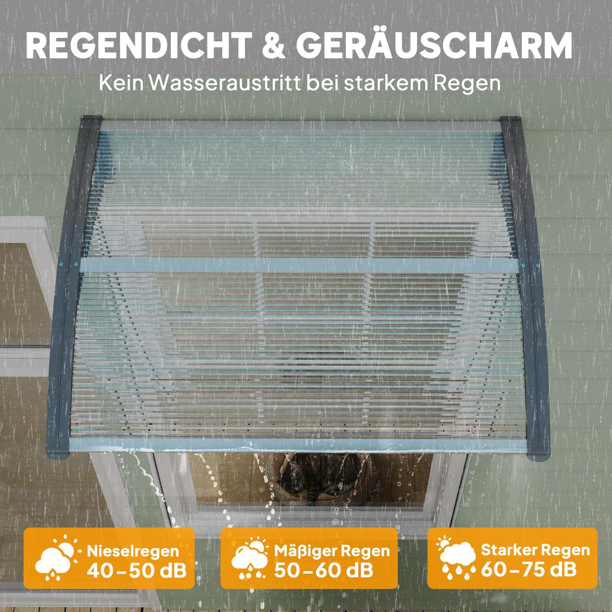 VORDACH-FÜR-HAUSTÜR Polycarbonat Silber - Silberfarben, Kunststoff (75/23/100cm) - Outsunny