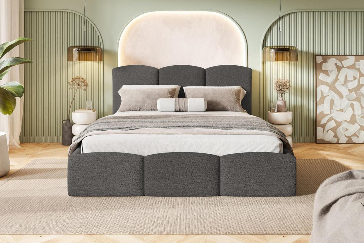 BETT 160x200 - Polsterbett mit Bettkasten und Holzrahmen - Modern Betten - Kuscheliger Catch-Me-Stoff - Kollektion Zoya - Grau - Grau, Holz/Textil (160/200cm) - Alpi-Möbel