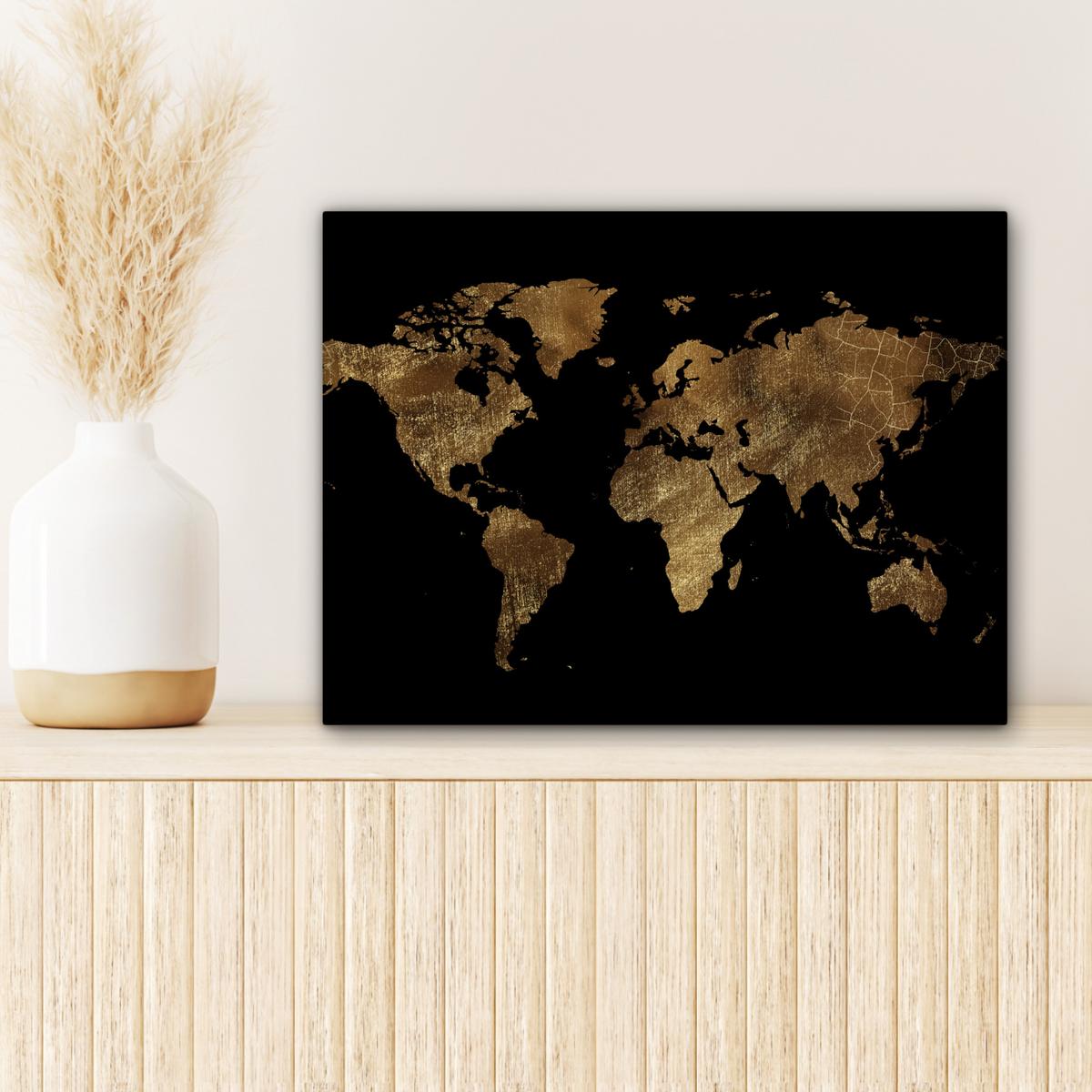 LEINWANDBILD Weltkarte - Gold - Luxus - Erde - Schwarz Wandbild 40x30 cm - Goldfarben, Textil (40/30cm) - MuchoWow