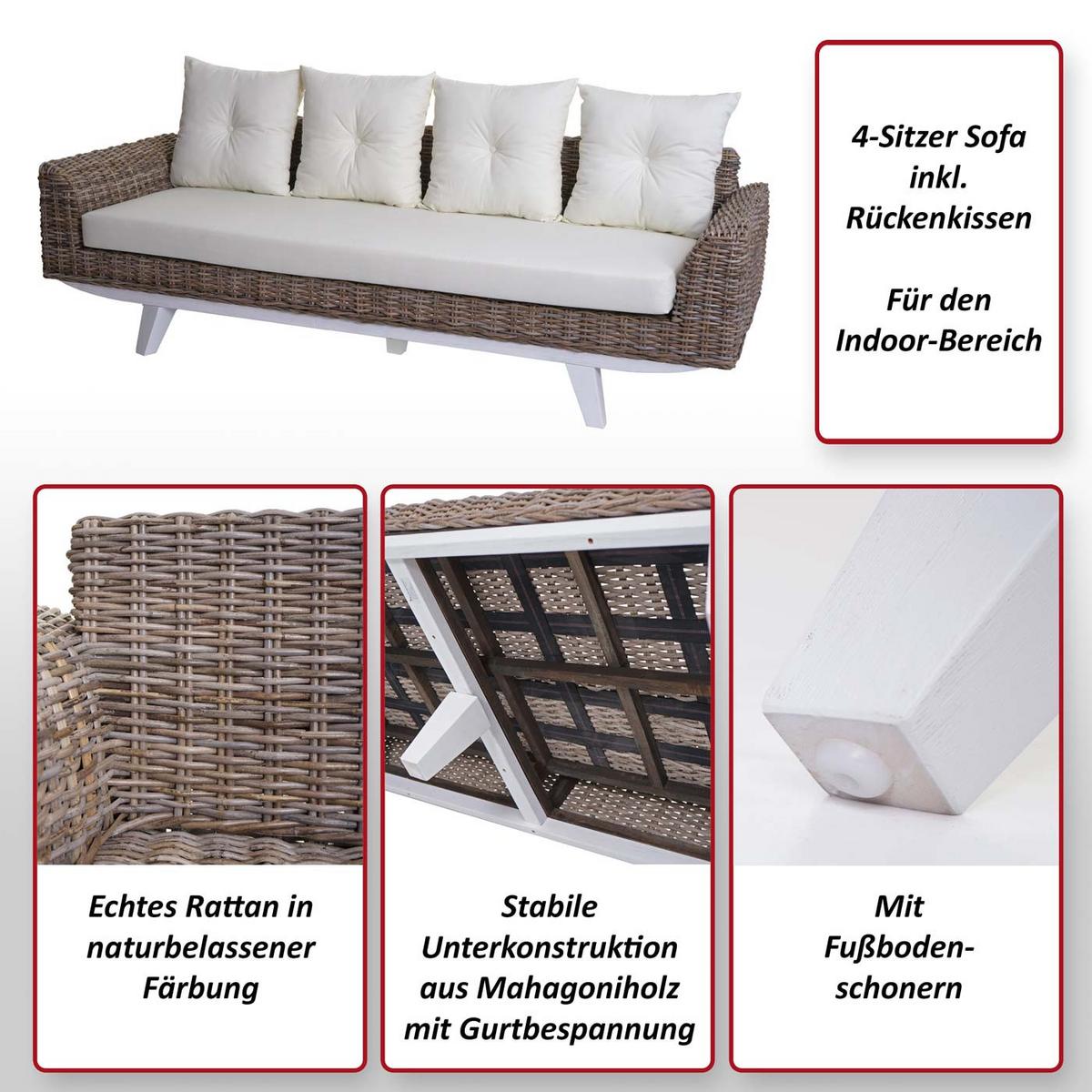SOFA Cremeweiß - Creme/Weiß, Holz (209/85/78cm) - MCW