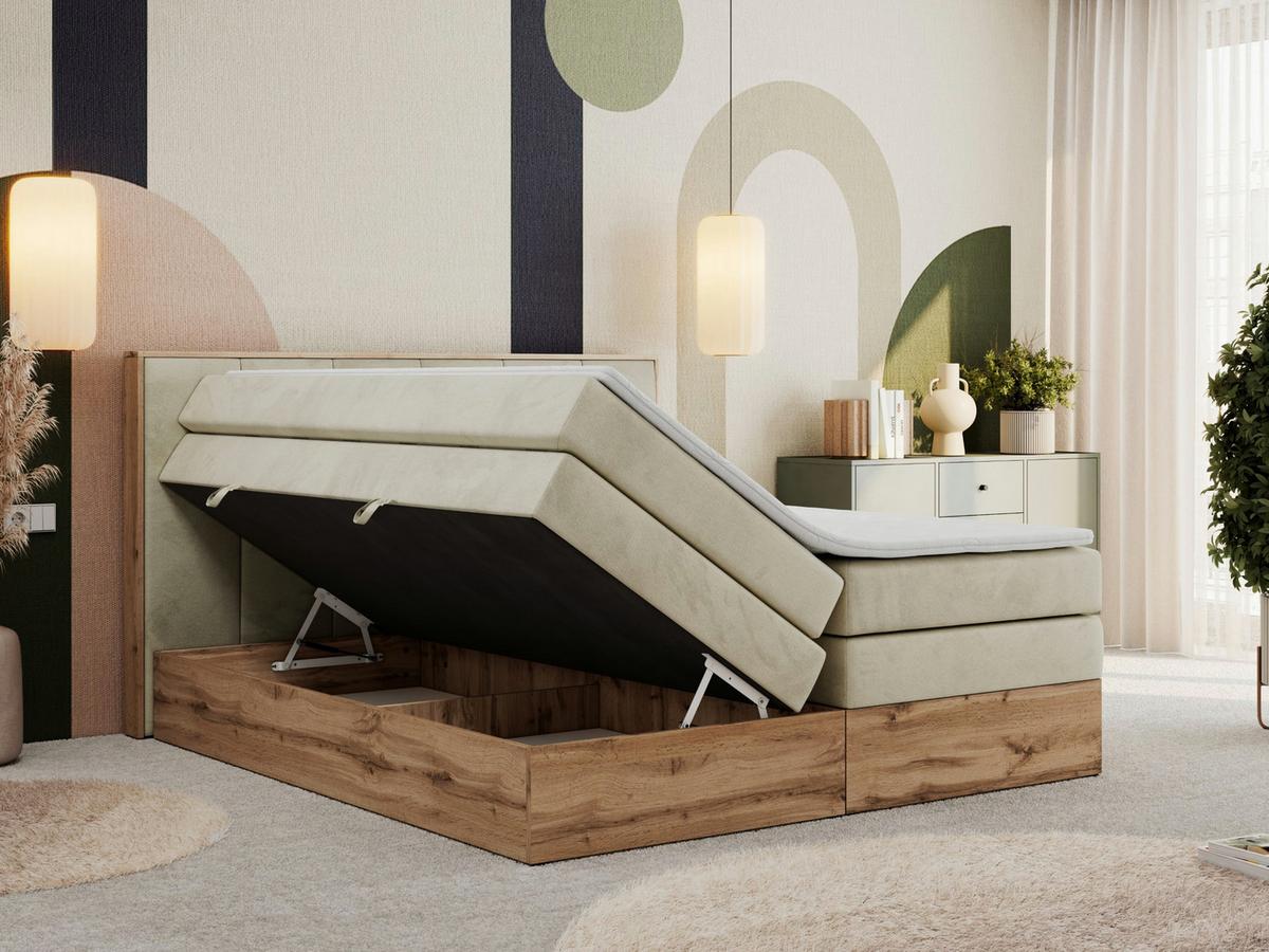 BOXSPRINGBETT ALBERO 1 KING 180/200 Beige Velvet - H3 - Beige, Holz/Textil (180/200cm) - MKS