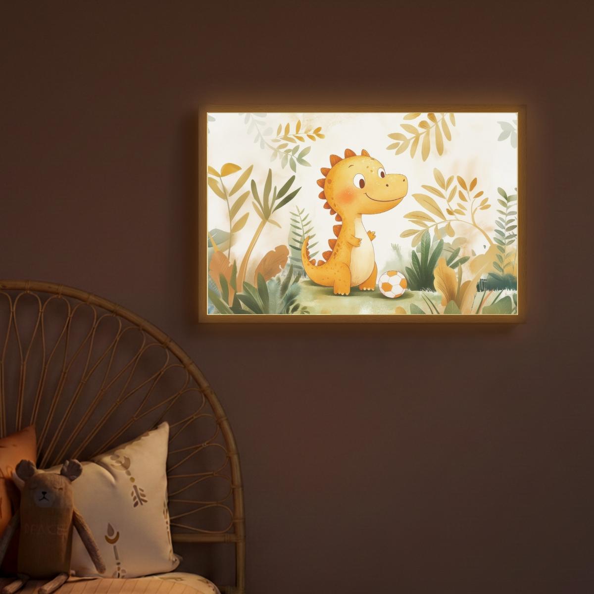 WANDLEUCHTE MIT AKKU Dino - Fußball - Orange 60x40 cm - Beige, Holzwerkstoff (60/40/8cm) - OnlyWow