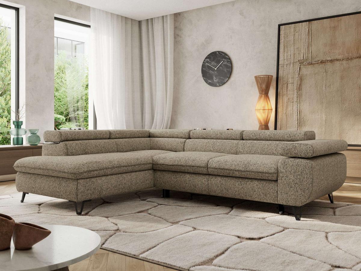 ECKSOFA PABLO L Dunkelbeige Struktur - Links Seite - Greige/Schwarz, Textil/Metall (208/273cm) - MKS