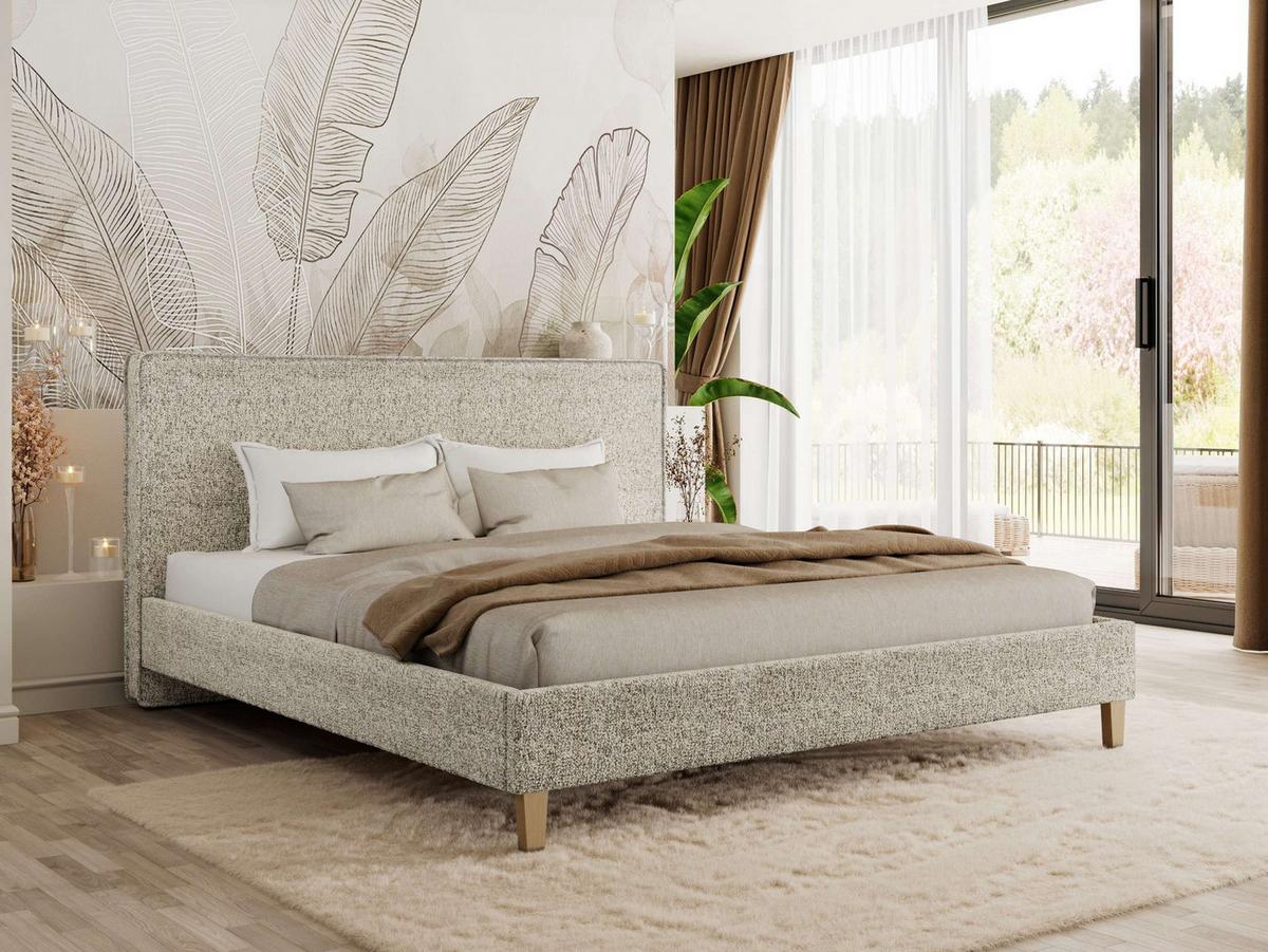 POLSTERBETT LUMARO CLASSIC 200/200 - Beige Stukture - ohne Matratze - Beige/Kernbuche, Holz/Textil (200/200cm) - MKS