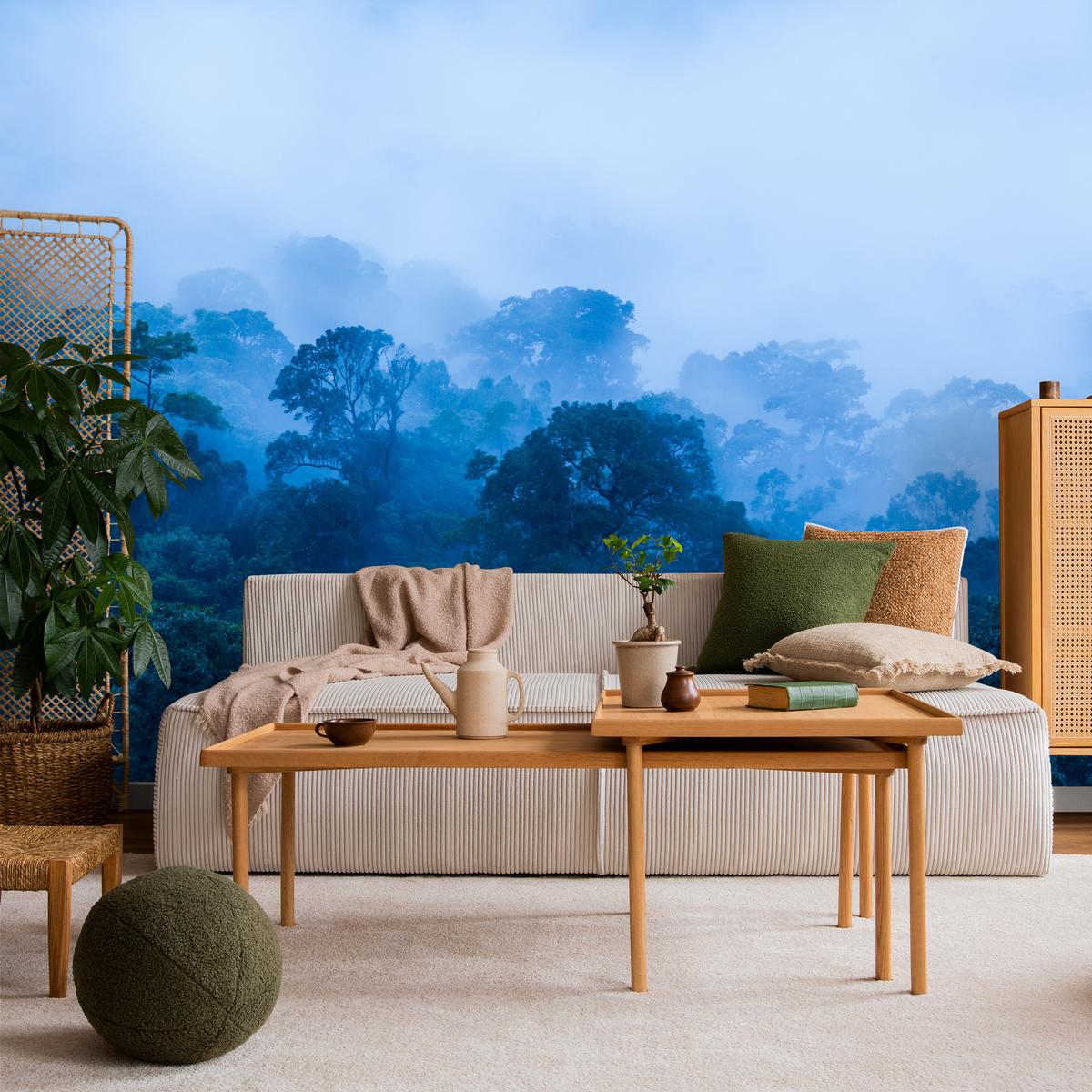 FOTOTAPETE für Wohnzimmer Tropischer Laubwald Nebel Dschungel 200x140 - Schwarz, Papier (200/140cm) - Muralo