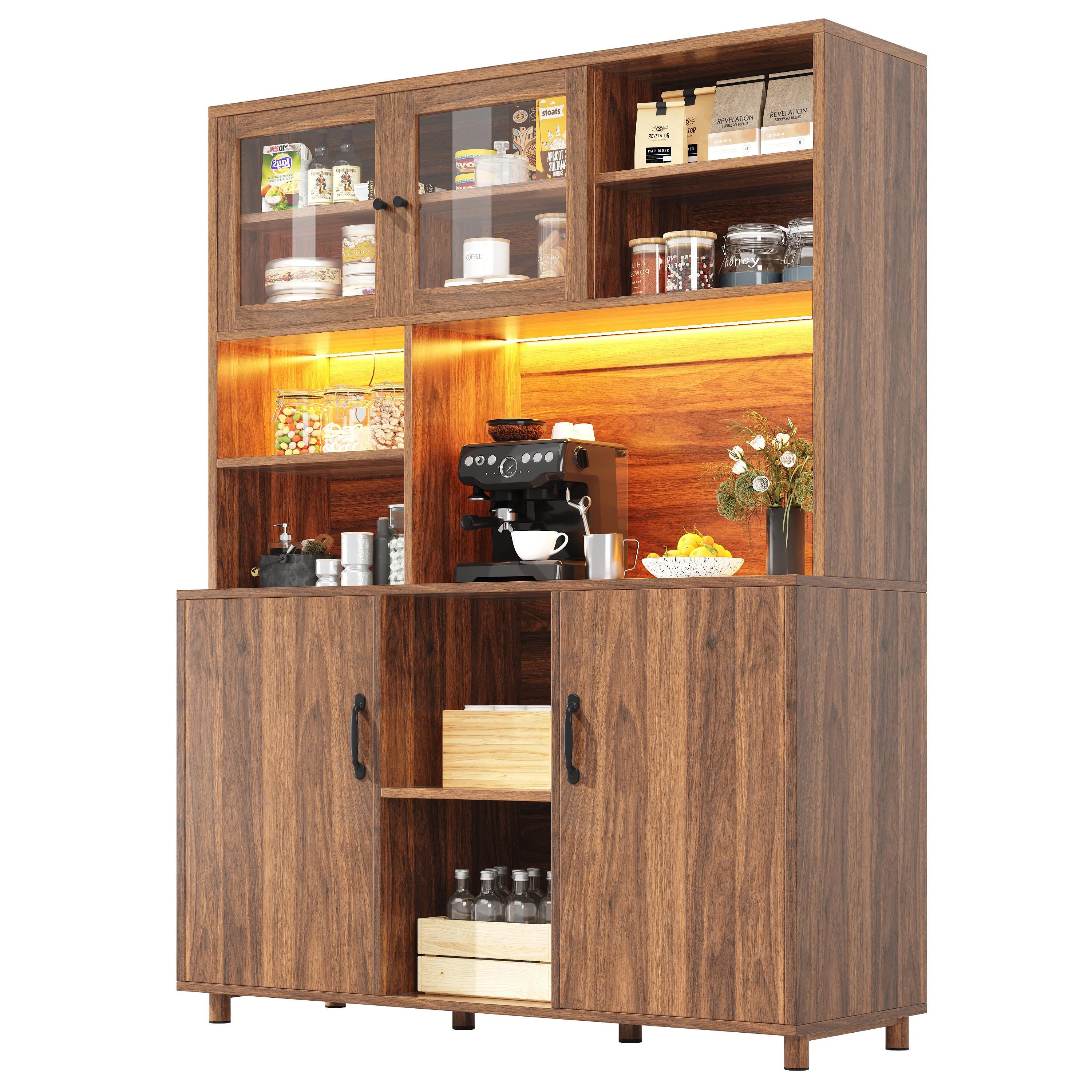 HIGHBOARD Holzoptik Walnuss mit LED & Glastüren - Walnussfarben, Glas/Holzwerkstoff (120/185/40cm) - Urban Meuble